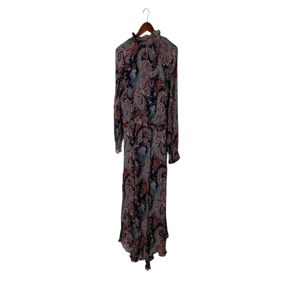 Banana Republic X Olivia Palermo Paisley 100% Silk Dark Boho Midi Dress Witchy - Picture 11 of 13